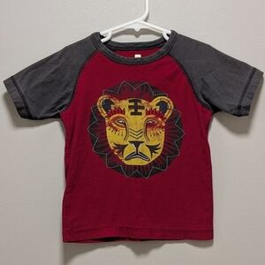 Tea Collection Boys Size 4 Raglan Lion Graphic Tee Red Gray Short Sleeve